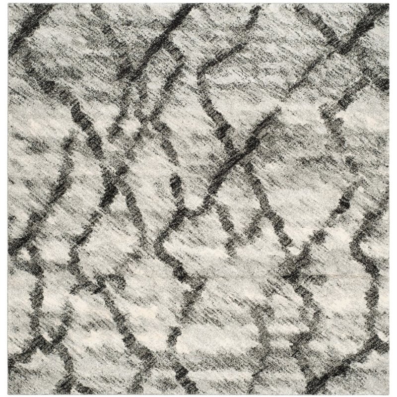 Safavieh Retro 6' Round Power Loomed Rug in Light Gray and Black