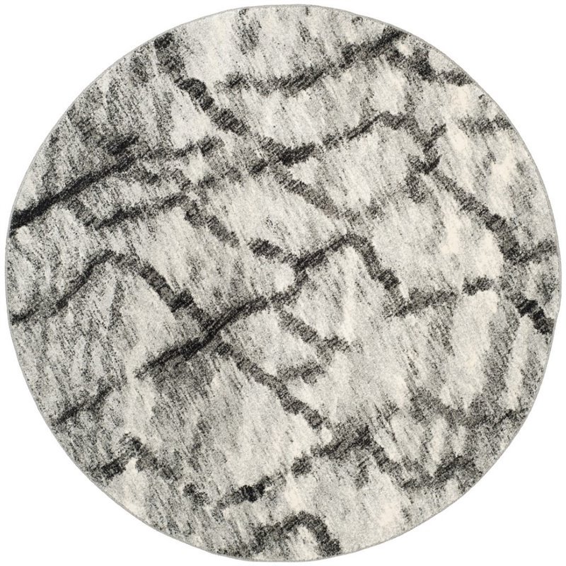 Safavieh Retro 6' Round Power Loomed Rug in Light Gray and Black