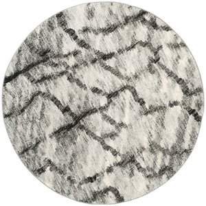 Safavieh Retro 6' Round Power Loomed Rug in Light Gray and Black