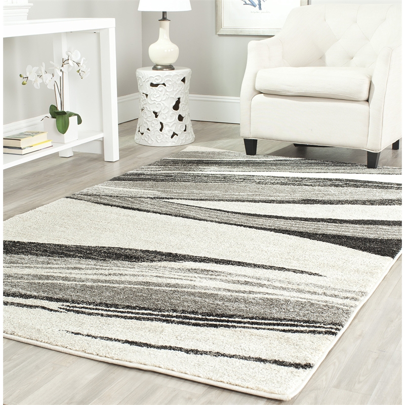 Safavieh Retro 3' X 5' Power Loomed Rug in Light Gray and Ivory