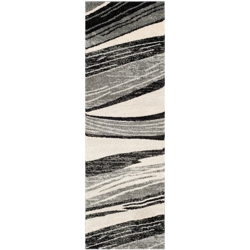 Safavieh Retro 6' Round Power Loomed Rug in Light Gray and Ivory