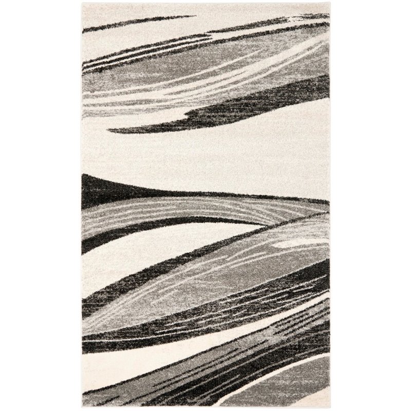 Safavieh Retro 6' Round Power Loomed Rug in Light Gray and Ivory