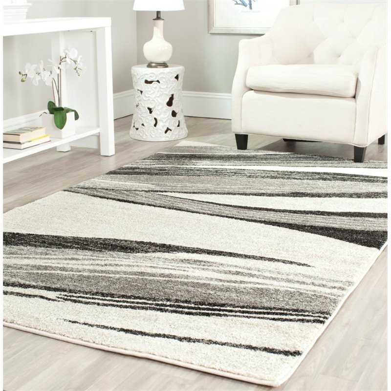 Safavieh Retro 6' Round Power Loomed Rug in Light Gray and Ivory