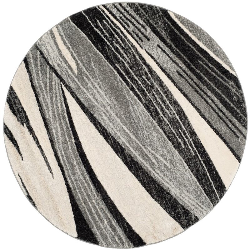 Safavieh Retro 6' Round Power Loomed Rug in Light Gray and Ivory