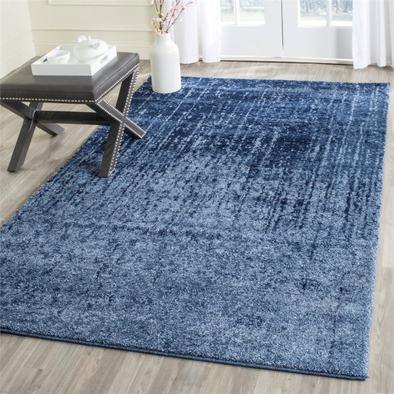 Safavieh Retro 6' Round Power Loomed Rug in Light Blue and Blue