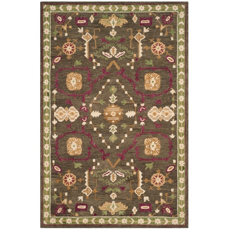 Safavieh Roslyn 5' X 8' Hand Hooked Wool Pile Rug in Sage and Ivory