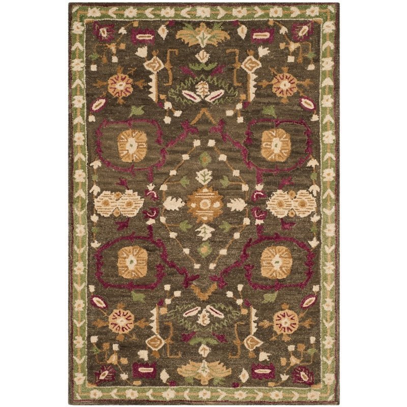 Safavieh Roslyn 5' X 8' Hand Hooked Wool Pile Rug in Sage and Ivory