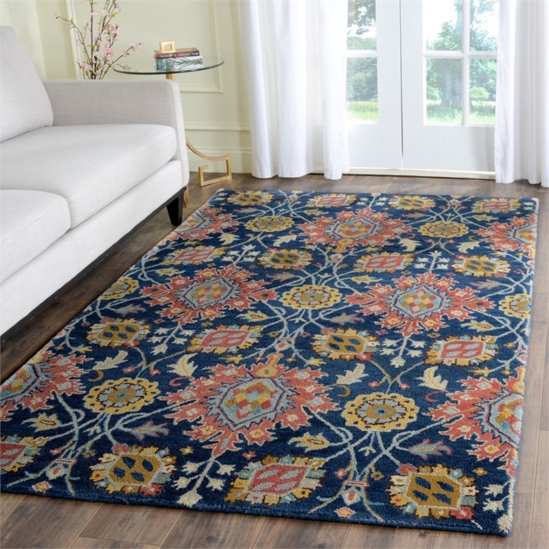 Safavieh Roslyn 4' X 6' Hand Hooked Wool Pile Rug in Navy