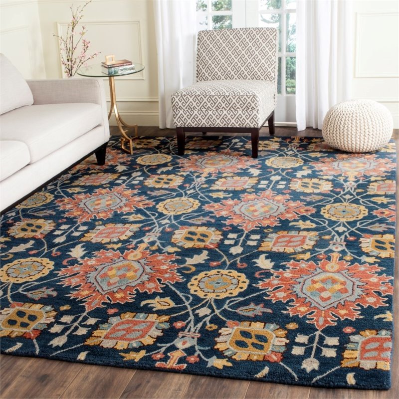 Safavieh Roslyn 8' X 10' Hand Hooked Wool Pile Rug in Navy