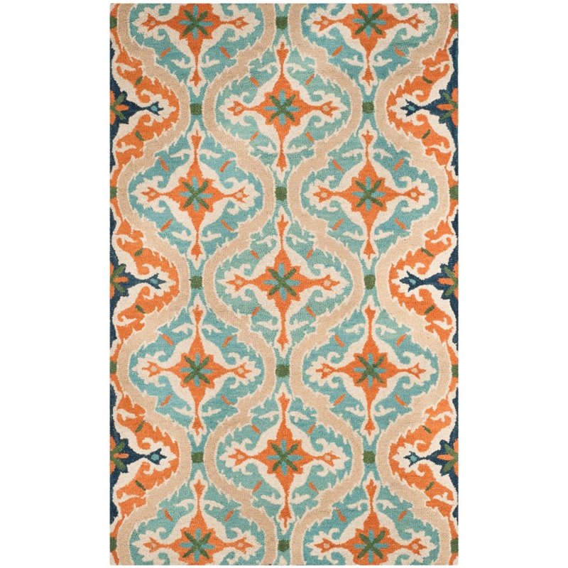 Safavieh Roslyn 8' X 10' Hand Hooked Wool Pile Rug in Blue and Beige