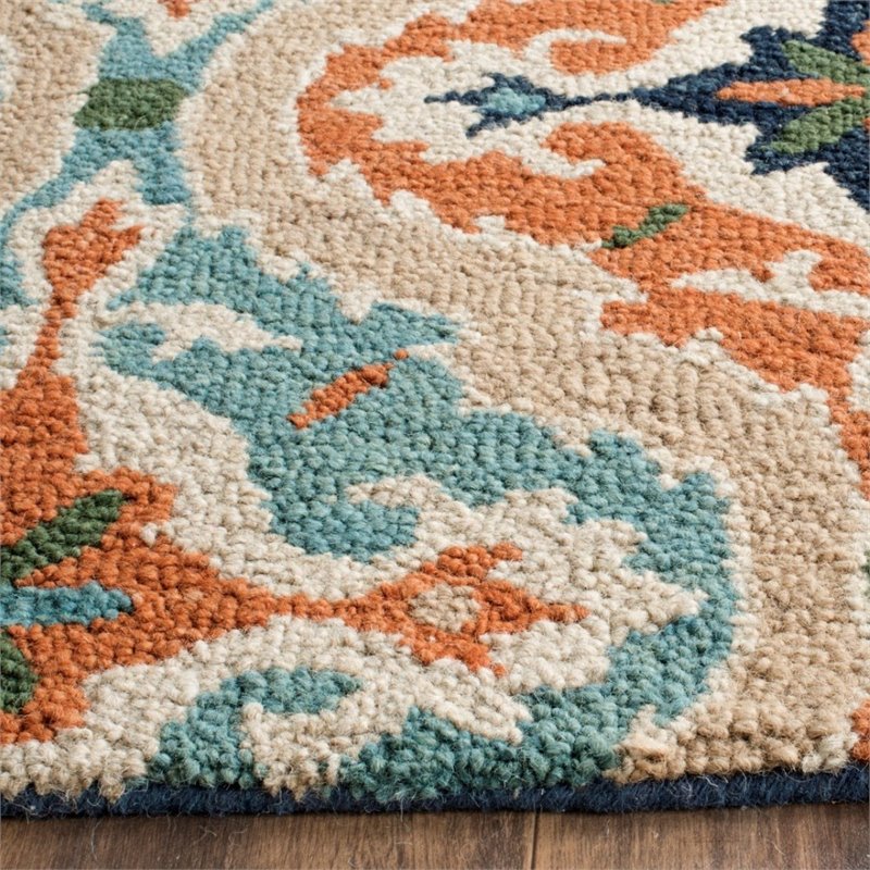 Safavieh Roslyn 8' X 10' Hand Hooked Wool Pile Rug in Blue and Beige