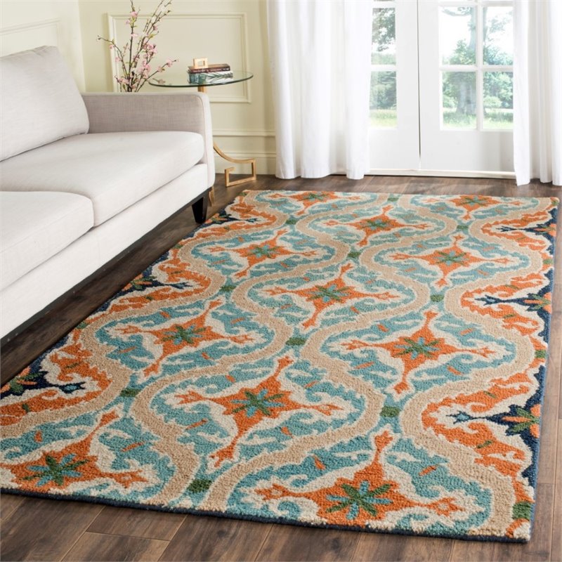 Safavieh Roslyn 8' X 10' Hand Hooked Wool Pile Rug in Blue and Beige