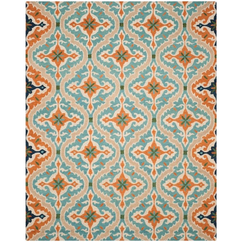 Safavieh Roslyn 8' X 10' Hand Hooked Wool Pile Rug in Blue and Beige