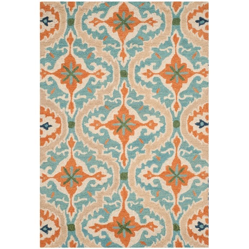 Safavieh Roslyn 8' X 10' Hand Hooked Wool Pile Rug in Blue and Beige