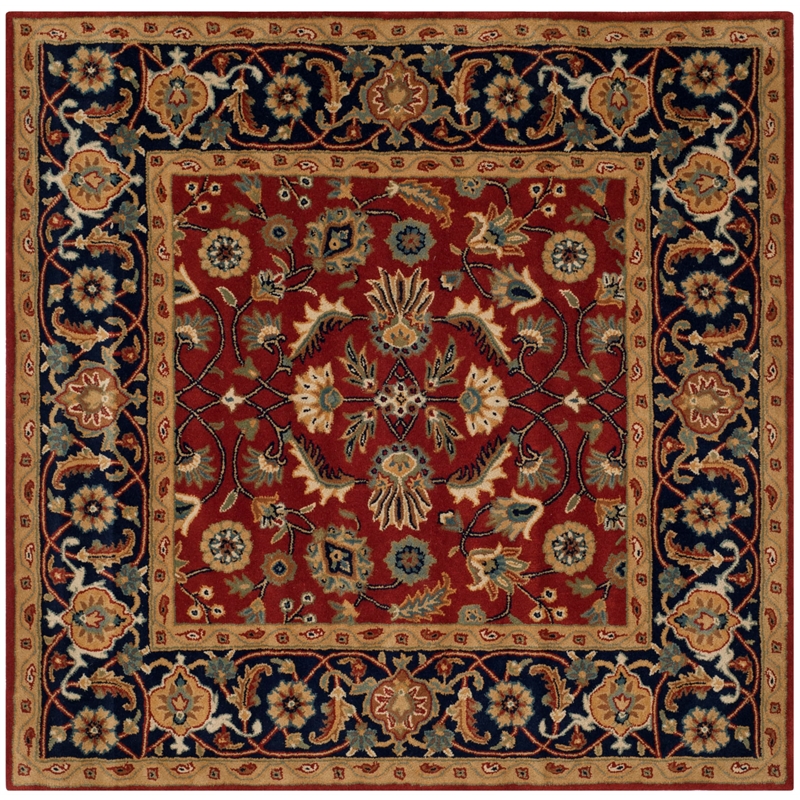 Safavieh Royalty 7' Square Hand Tufted Wool Rug in Rust and Navy