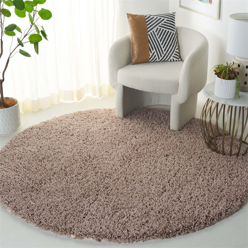 Safavieh Shag 8' Round Hand Tufted Acrylic Rug in Taupe