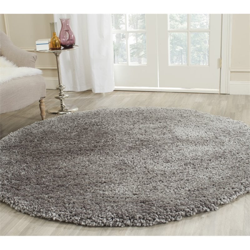 Safavieh Popcorn Shag 6' Round Hand Tufted Rug in Silver