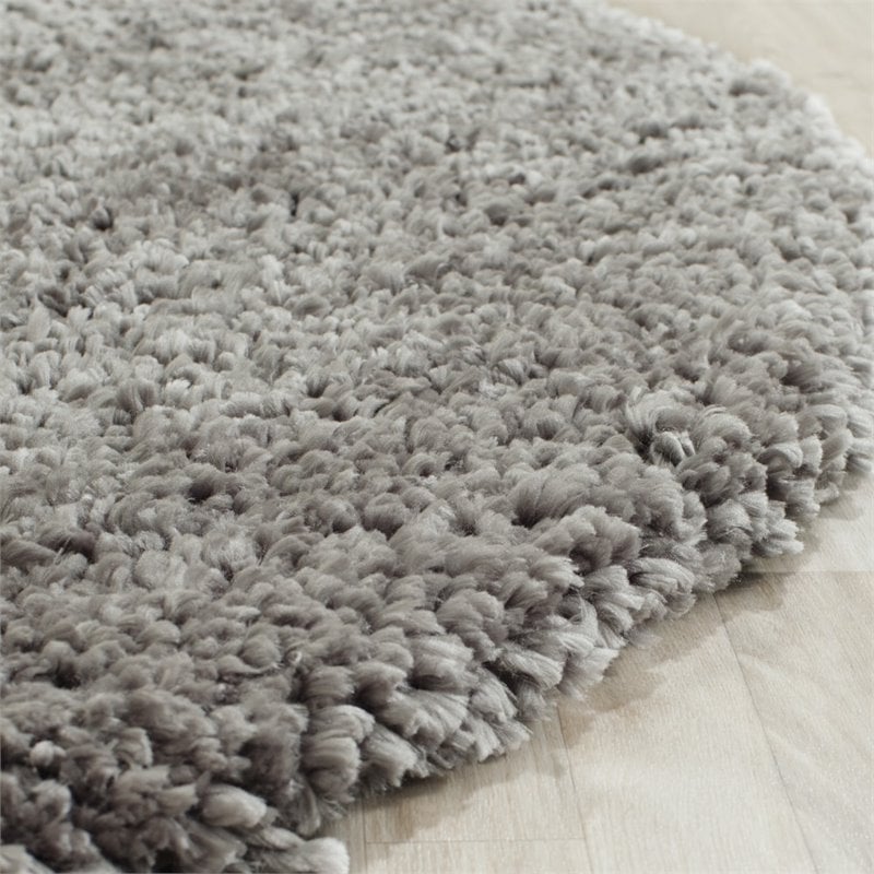 Safavieh Popcorn Shag 6' Round Hand Tufted Rug in Silver