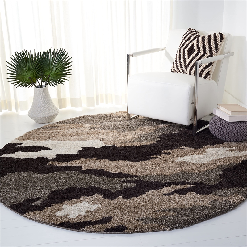 Safavieh Florida Shag 4' Round Power Loomed Rug in Beige