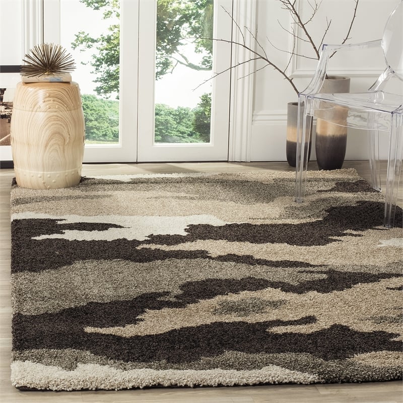 Safavieh Florida Shag 5' Square Power Loomed Rug in Beige