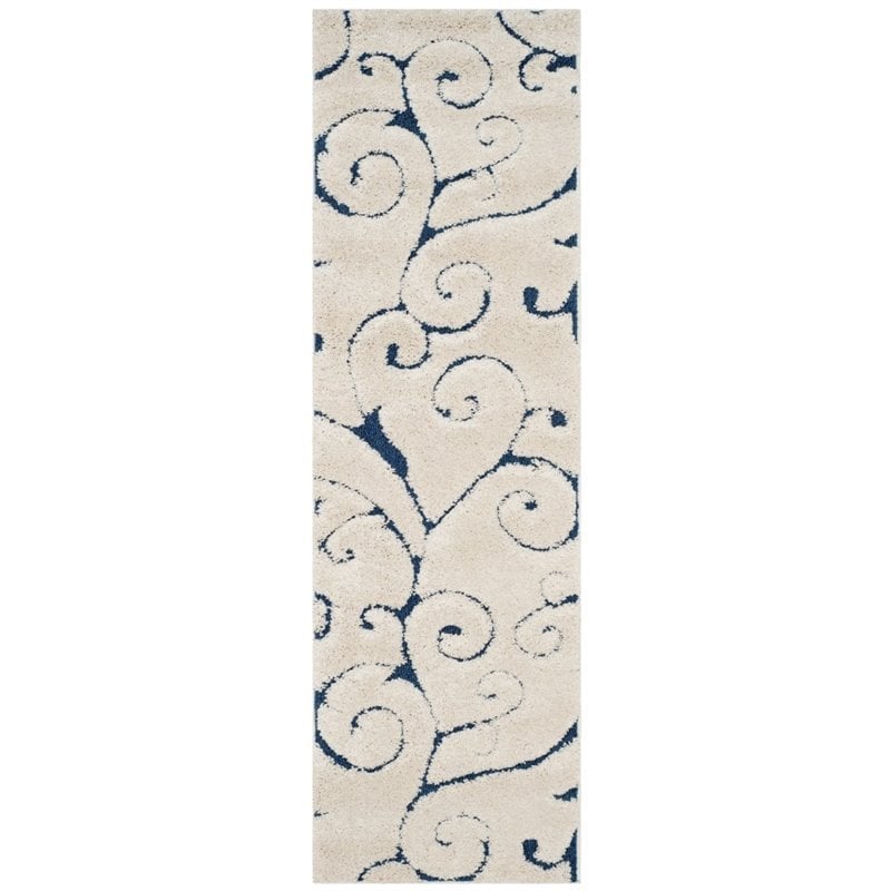 Safavieh Florida Shag 4' X 6' Power Loomed Rug in Cream and Blue