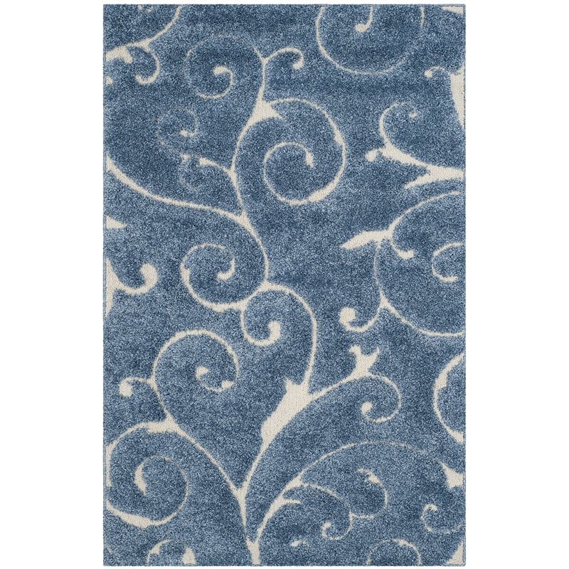 Safavieh Florida Shag 4' X 6' Power Loomed Rug in Dark Blue and Cream