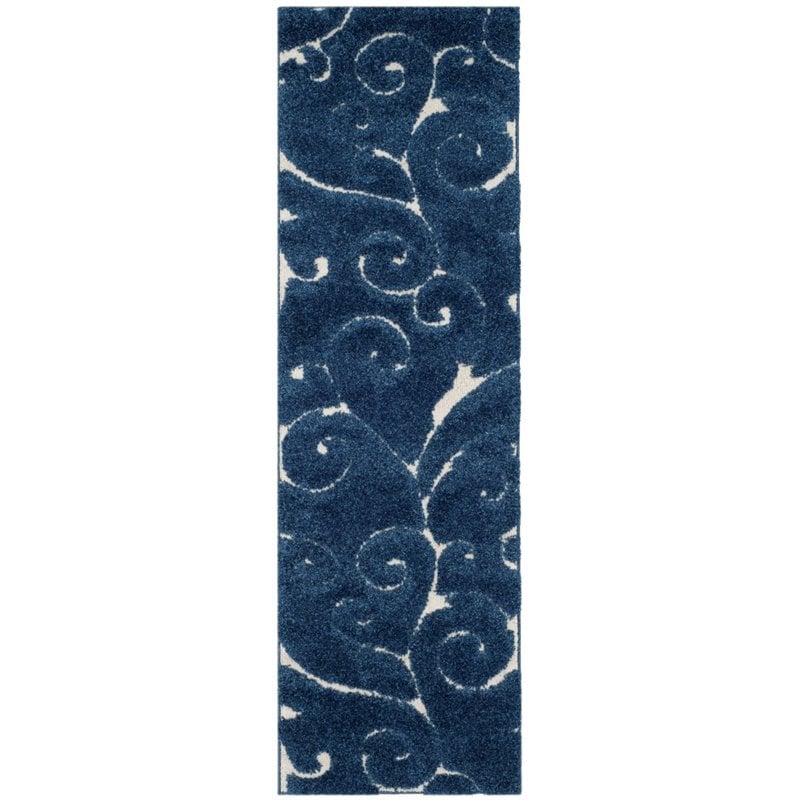 Safavieh Florida Shag 4' X 6' Power Loomed Rug in Dark Blue and Cream