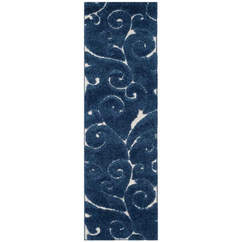 Safavieh Florida Shag 4' X 6' Power Loomed Rug in Dark Blue and Cream