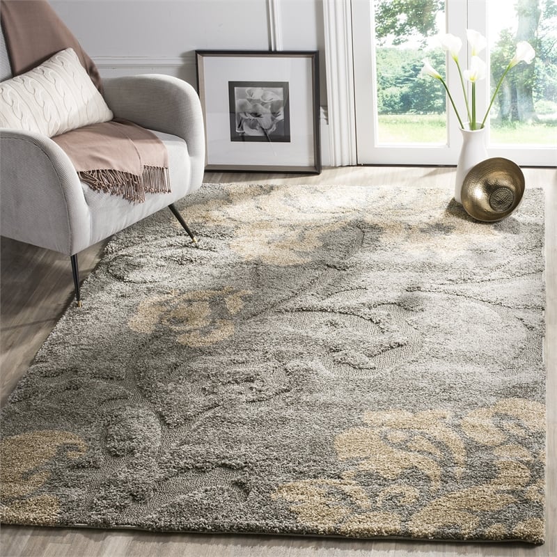 Safavieh Florida Shag 6' X 9' Power Loomed Rug in Gray and Beige