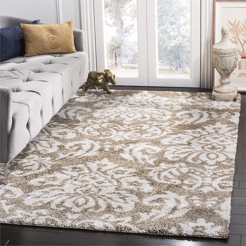 Safavieh Florida Shag 6' X 9' Power Loomed Rug in Beige and Cream