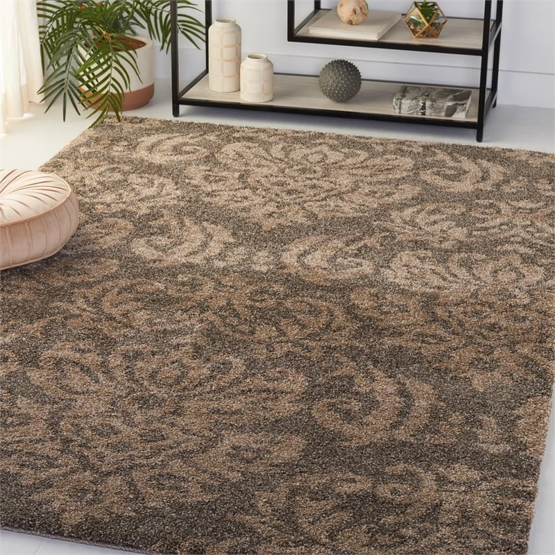 Safavieh Florida Shag 6' X 9' Power Loomed Rug in Smoke and Beige