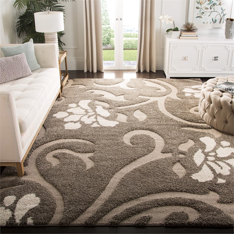 Safavieh Florida Shag 6' X 9' Power Loomed Rug in Smoke and Beige
