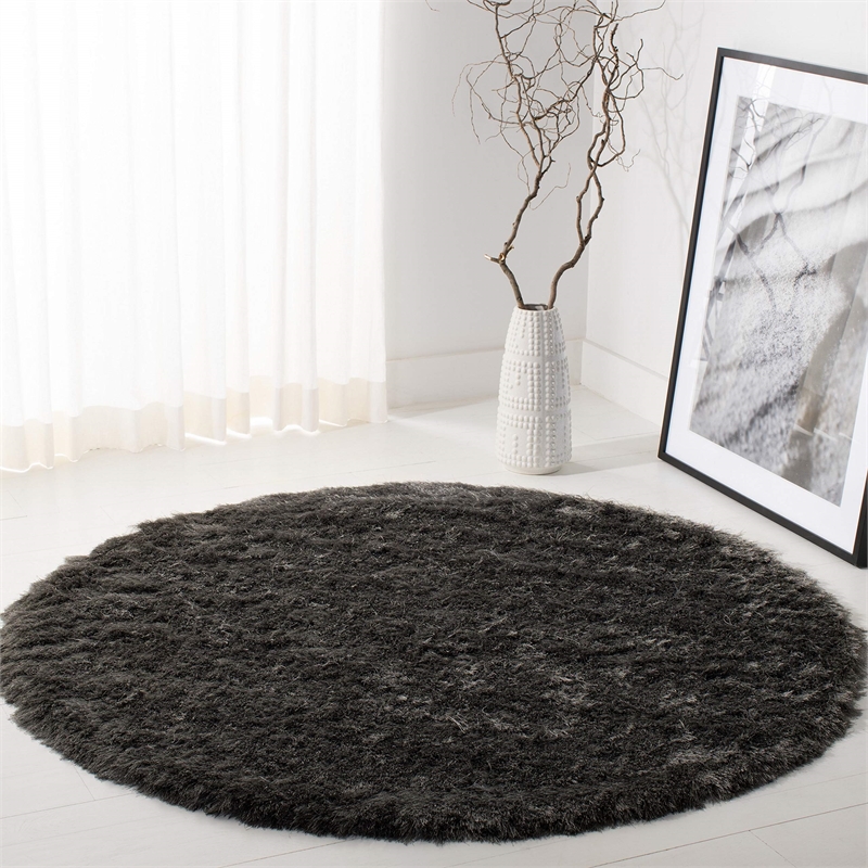 Safavieh Paris Shag 7' Round Hand Tufted Rug in Titanium