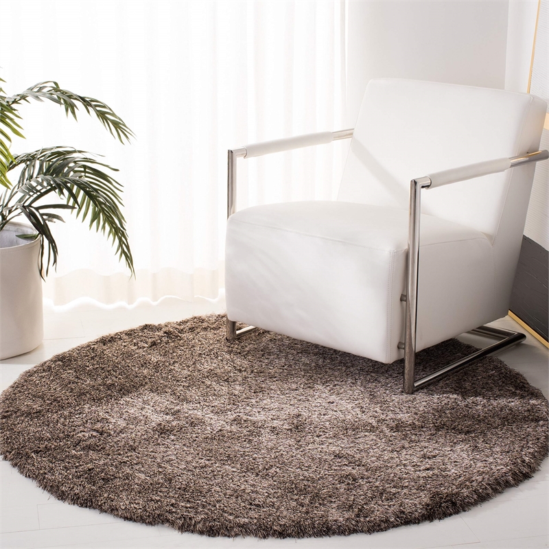 Safavieh Paris Shag 7' Round Hand Tufted Polyester Rug in Sable