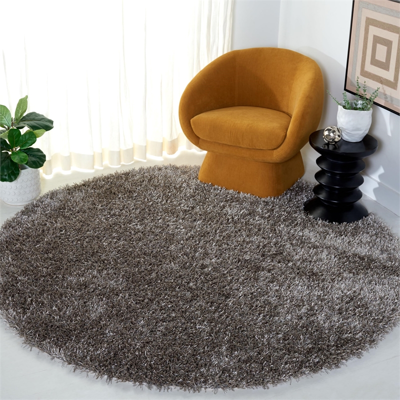 Safavieh Paris Shag 7' Round Hand Tufted Rug in Gray and Gray