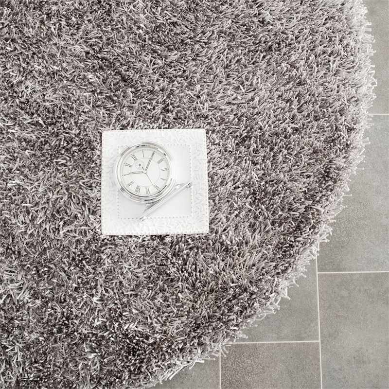 Safavieh Paris Shag 7' Round Hand Tufted Rug in Gray and Gray