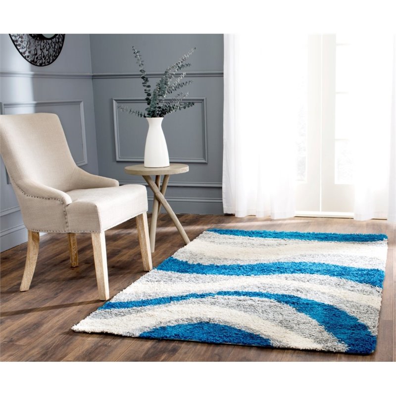 Safavieh Shag 5' Round Power Loomed Rug in Blue and Gray