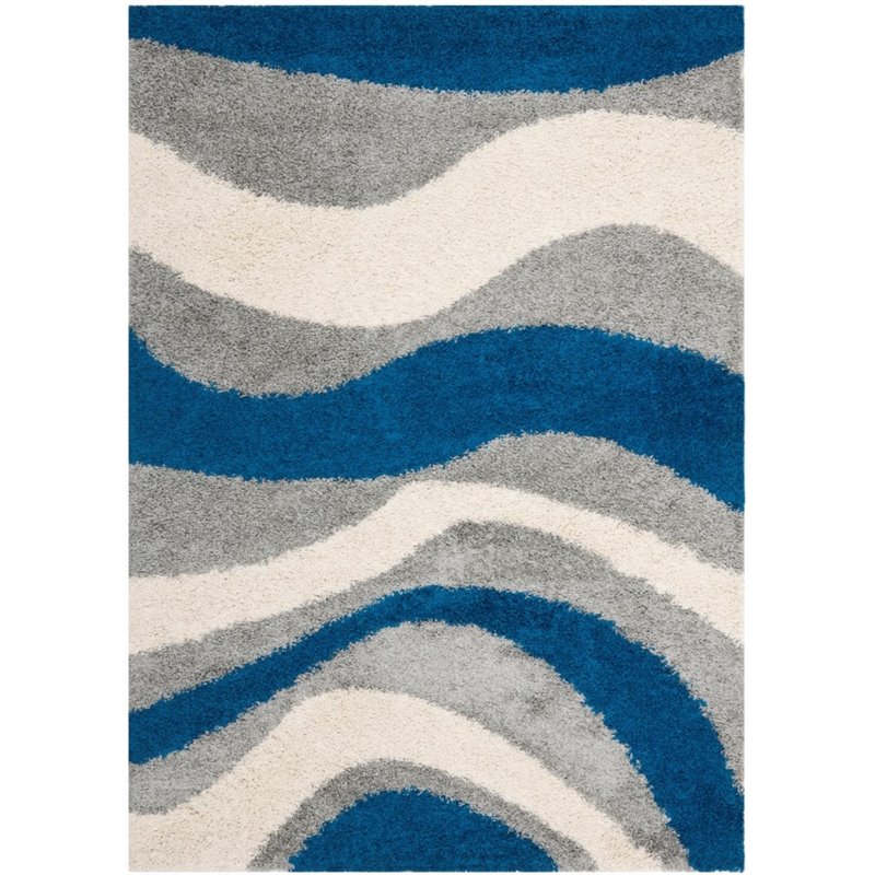 Safavieh Shag 5' Round Power Loomed Rug in Blue and Gray