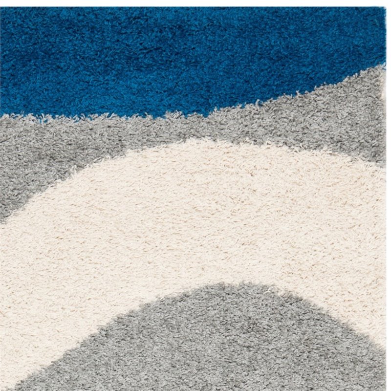 Safavieh Shag 5' Round Power Loomed Rug in Blue and Gray