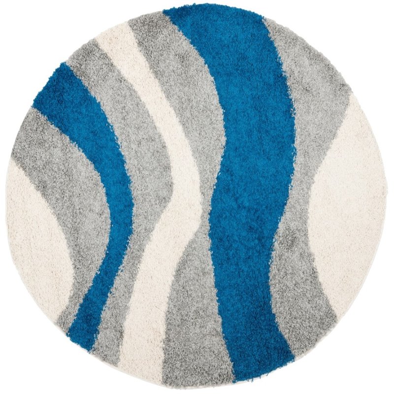 Safavieh Shag 5' Round Power Loomed Rug in Blue and Gray