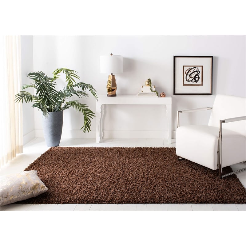 Safavieh Athens Shag 3' X 5' Power Loomed Polypropylene Rug in Brown