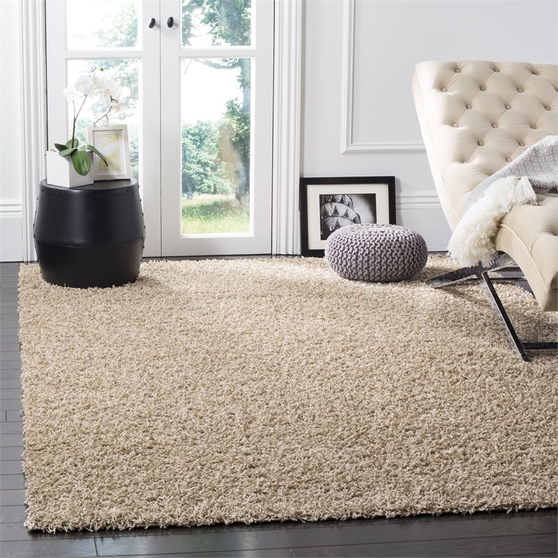 Safavieh Athens Shag 3' X 5' Power Loomed Polypropylene Rug in Beige