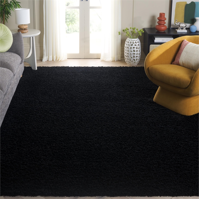 Safavieh Athens Shag 9' X 12' Power Loomed Polypropylene Rug in Black