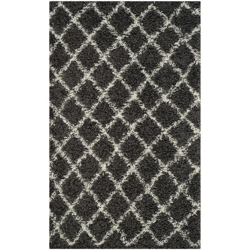 Safavieh Dallas Shag 6' X 9' Power Loomed Rug in Dark Gray and Ivory
