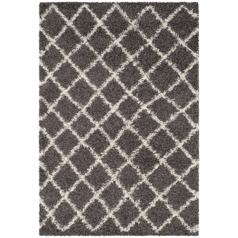 Safavieh Dallas Shag 6' X 9' Power Loomed Rug in Dark Gray and Ivory