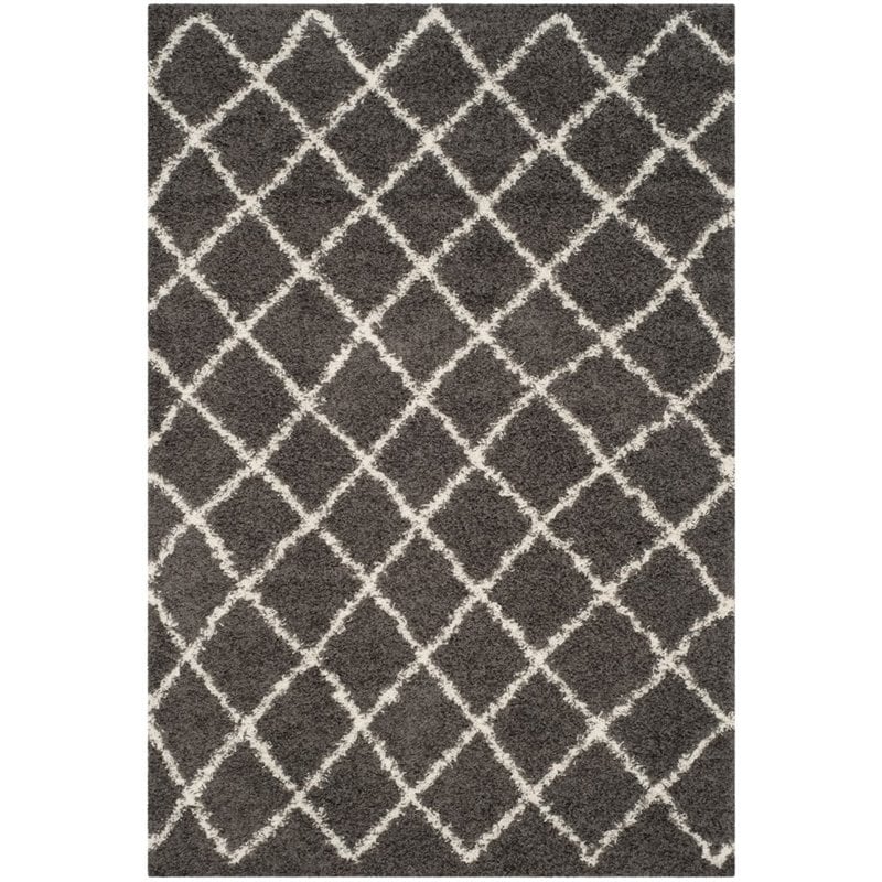 Safavieh Dallas Shag 6' X 9' Power Loomed Rug in Dark Gray and Ivory