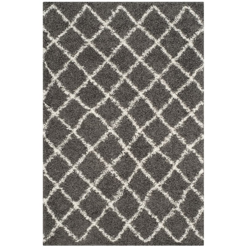 Safavieh Dallas Shag 8' X 10' Power Loomed Rug in Dark Gray and Ivory