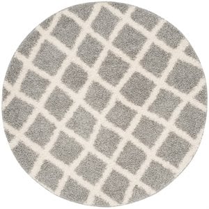 Safavieh Dallas Shag 6' Round Power Loomed Rug in Gray and Ivory