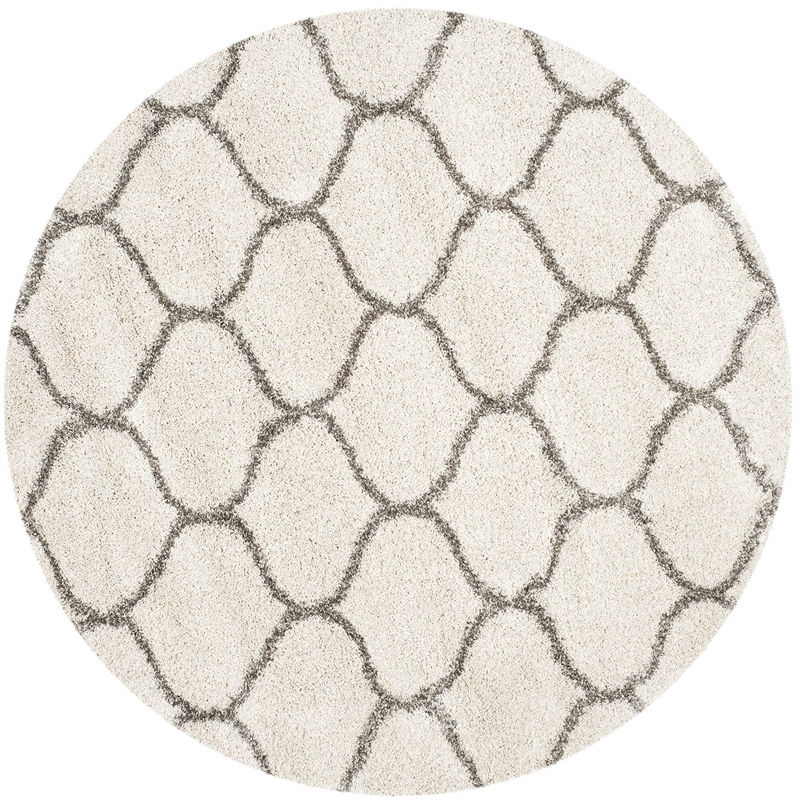 Safavieh Hudson Shag 7' Round Power Loomed Rug in Ivory and Gray