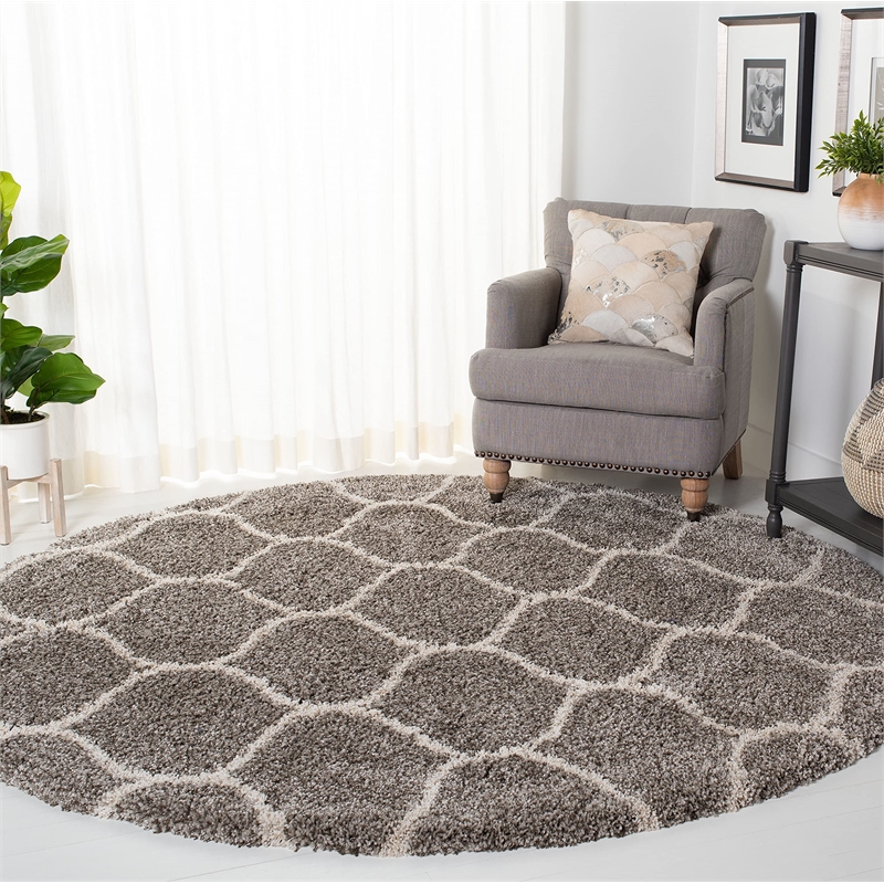 Safavieh Hudson Shag 5' Round Power Loomed Rug in Gray and Ivory